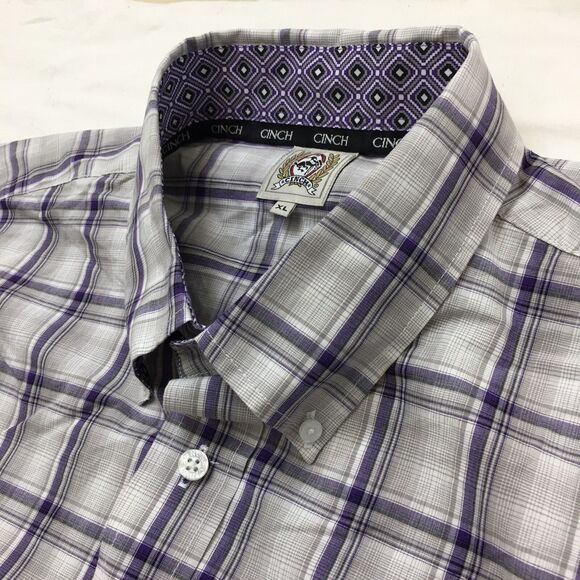 CINCH Shirt Mens XL Violet Gray Plaid Western Long Sleeve Flip Cuff Cowboy - Picture 5 of 16
